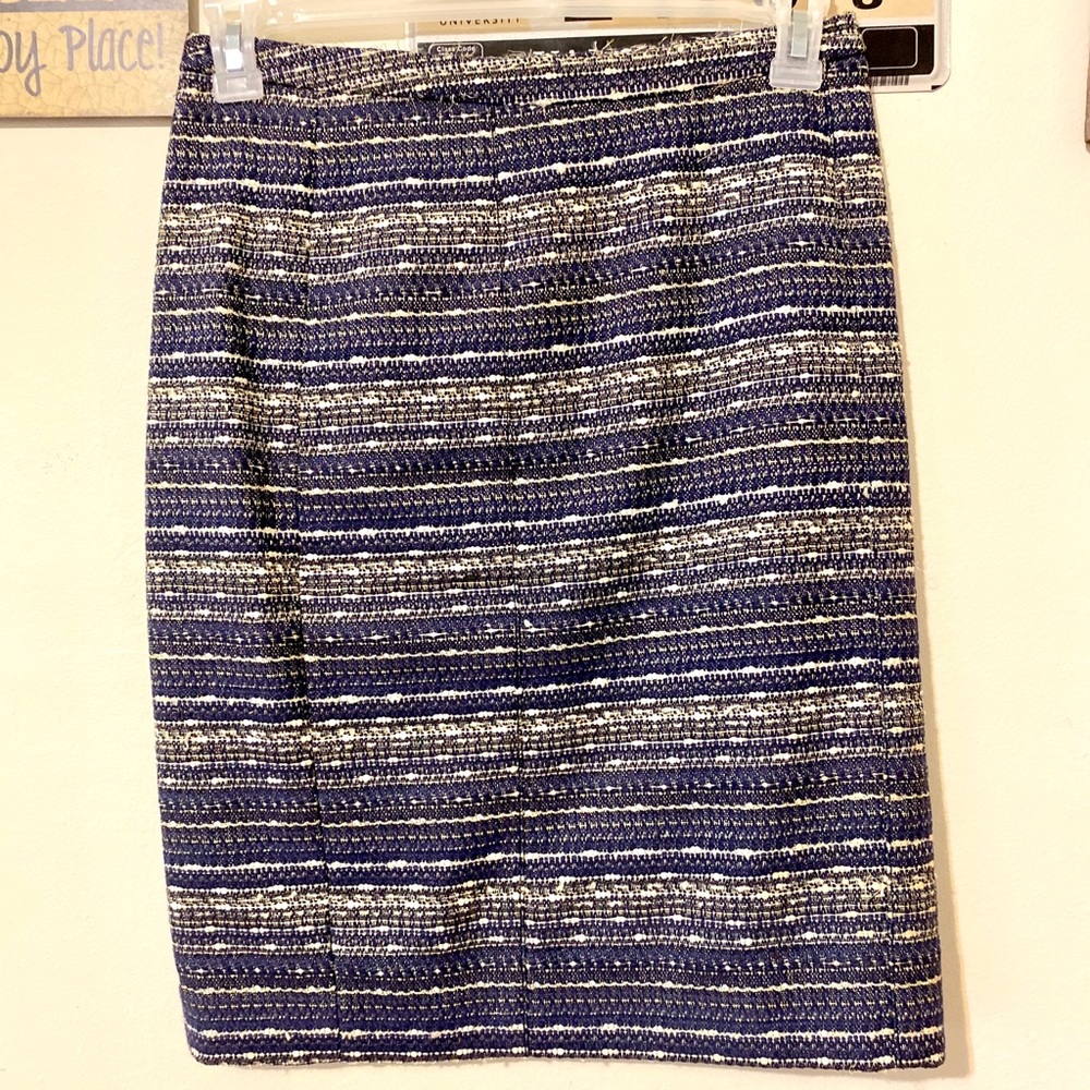 Lilly Pulitzer Blue, Gold, and White Pencil Skirt
